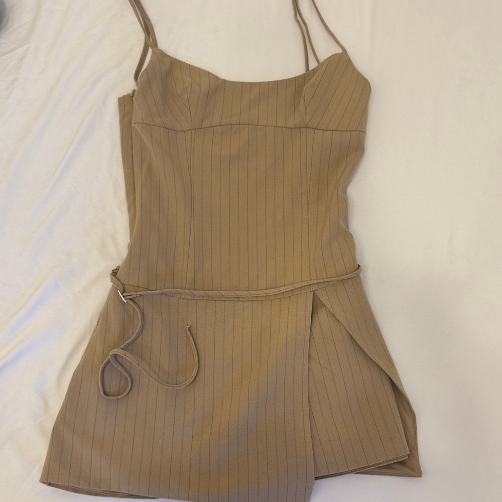 Zara Tan Pinstripe Mini Dress
